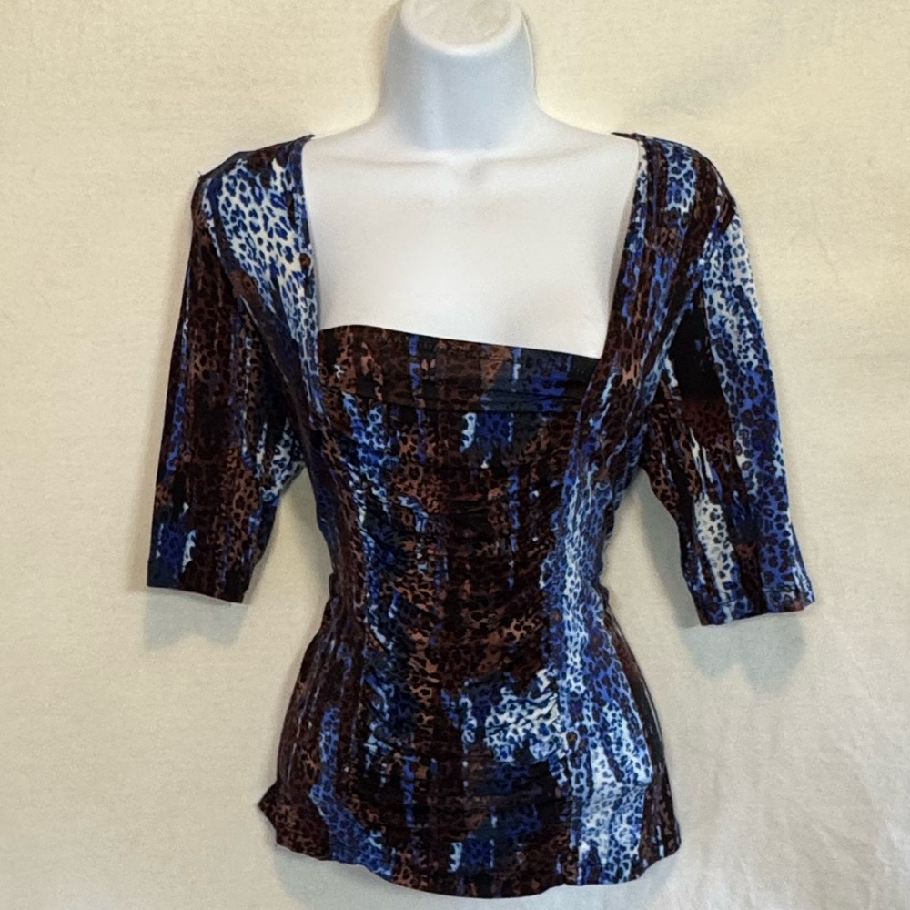 A-15 Forever Jade Colorful Animal Print Short Sleeve Pullover Blouse Size S‎